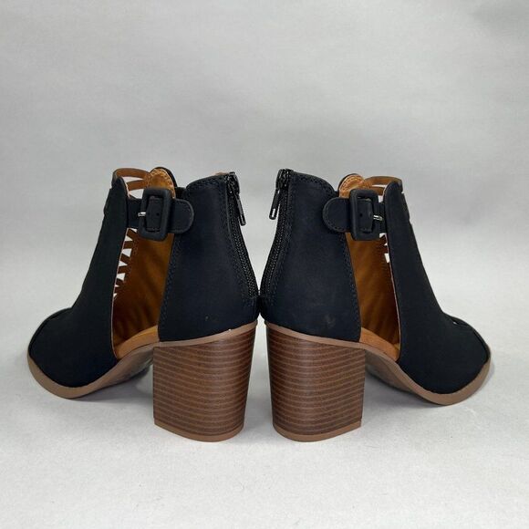 Soda Women's Size 8.5 Black Peep Toe‎ Ankle Boots - Picture 6 of 10